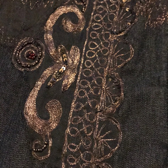 Chico’s jean blazer jacket w/copper embroidery. So much detail. - Picture 10 of 12